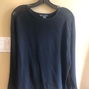 Vince silk sheer trim blouse, navy color